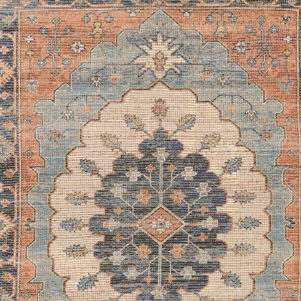 8" X 10" Blue Hand Woven Medallion Indoor Area Rug
