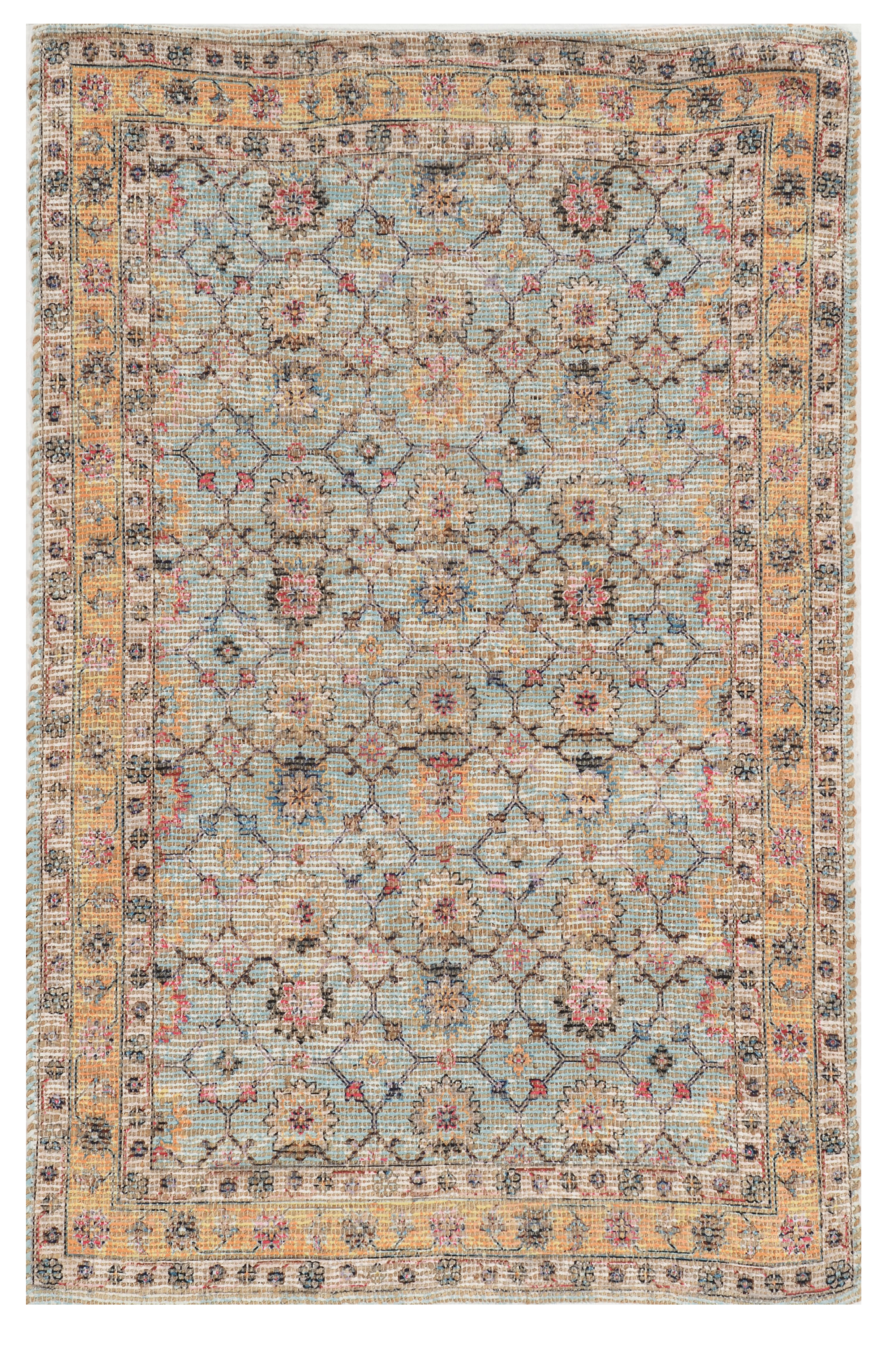 2" X 4" Blue and Orange Floral Hand Woven Area Rug