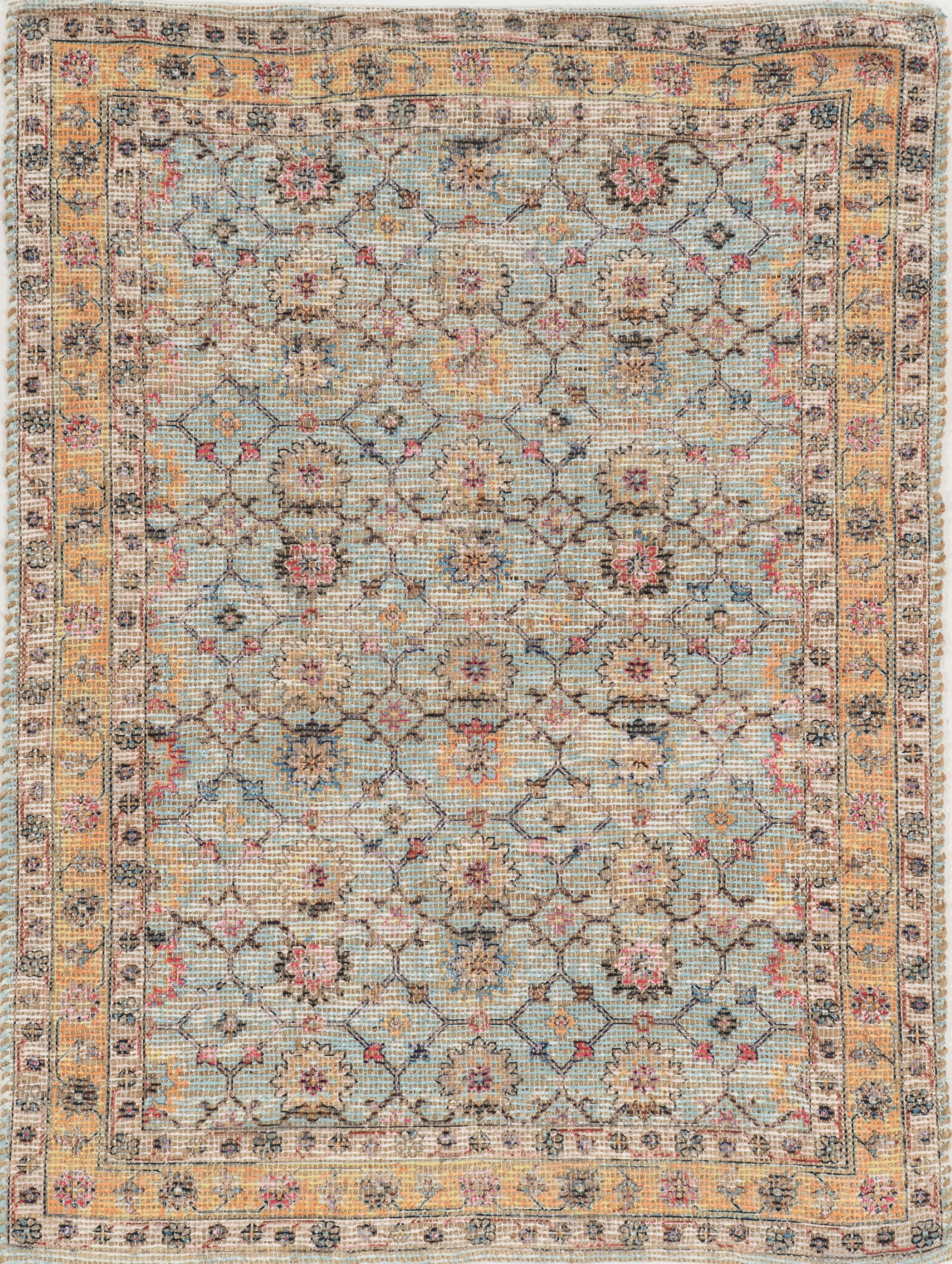 2" X 4" Blue and Orange Floral Hand Woven Area Rug