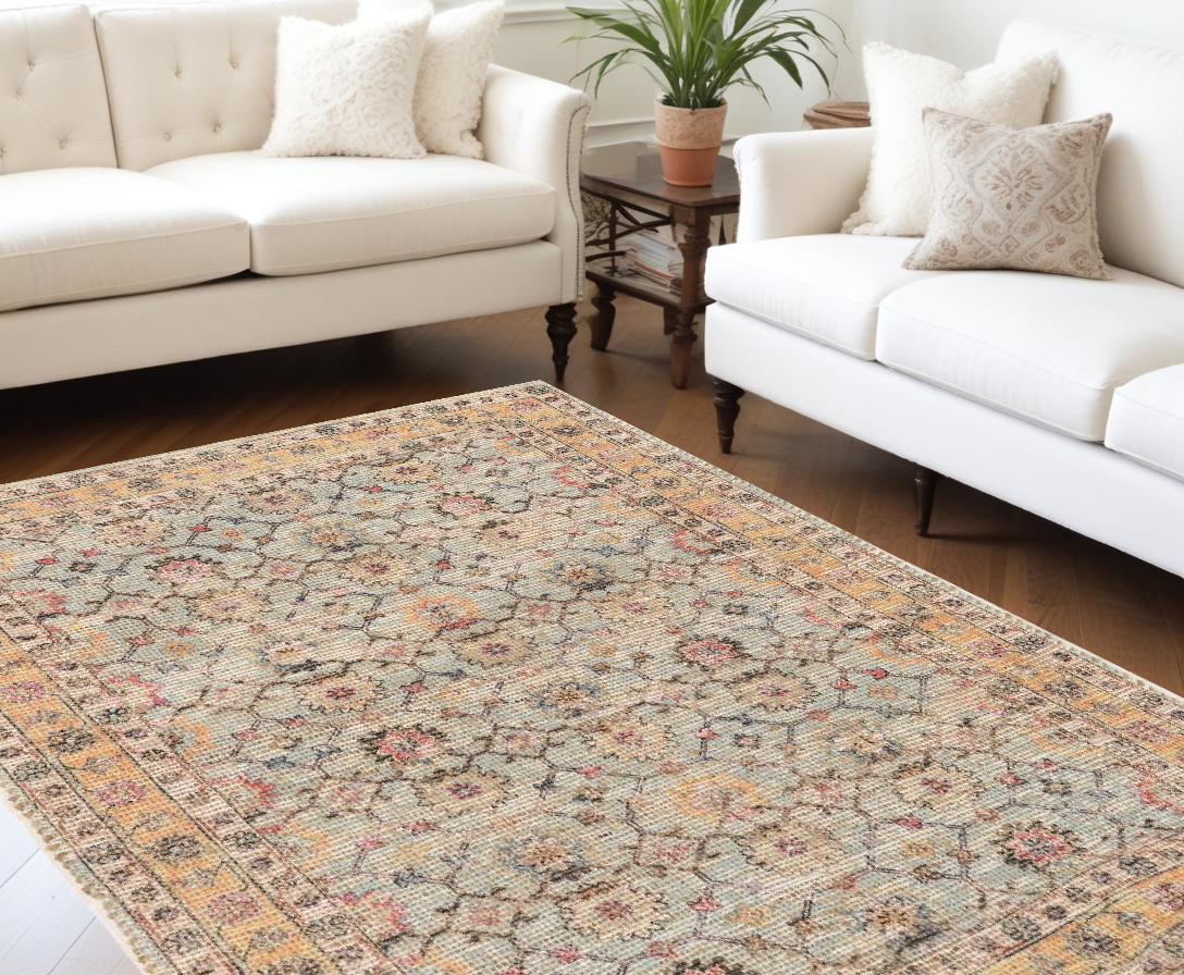 8' X 10' Blue And Beige Jute Floral Hand Woven Area Rug-375085-1