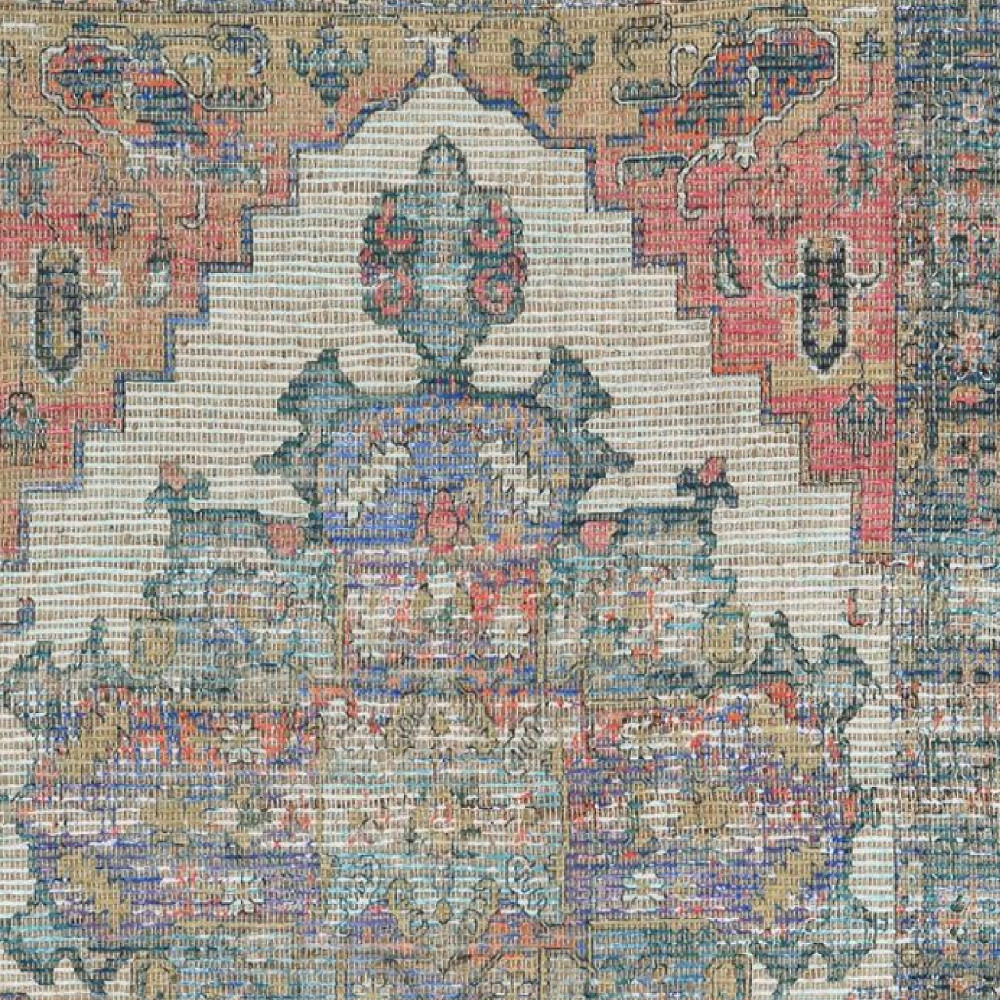 2" X 4" Blue and Ivory Medallion Hand Woven Distressed Area Rug