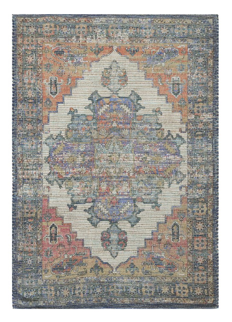 8" X 10" Blue Orange Hand Woven Diamond Medallion Indoor Area Rug