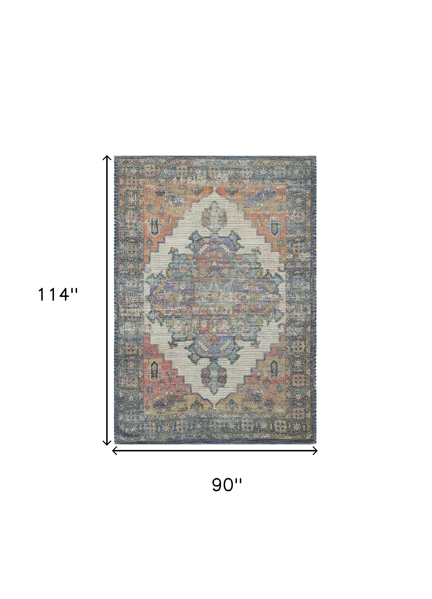 8" X 10" Blue Orange Hand Woven Diamond Medallion Indoor Area Rug
