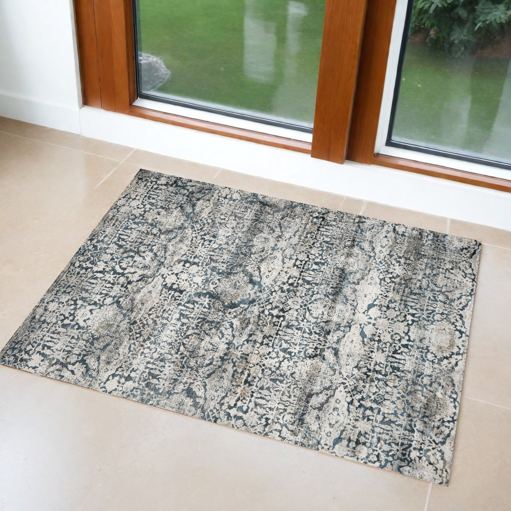 3' X 5' Teal Floral Area Rug-375120-1