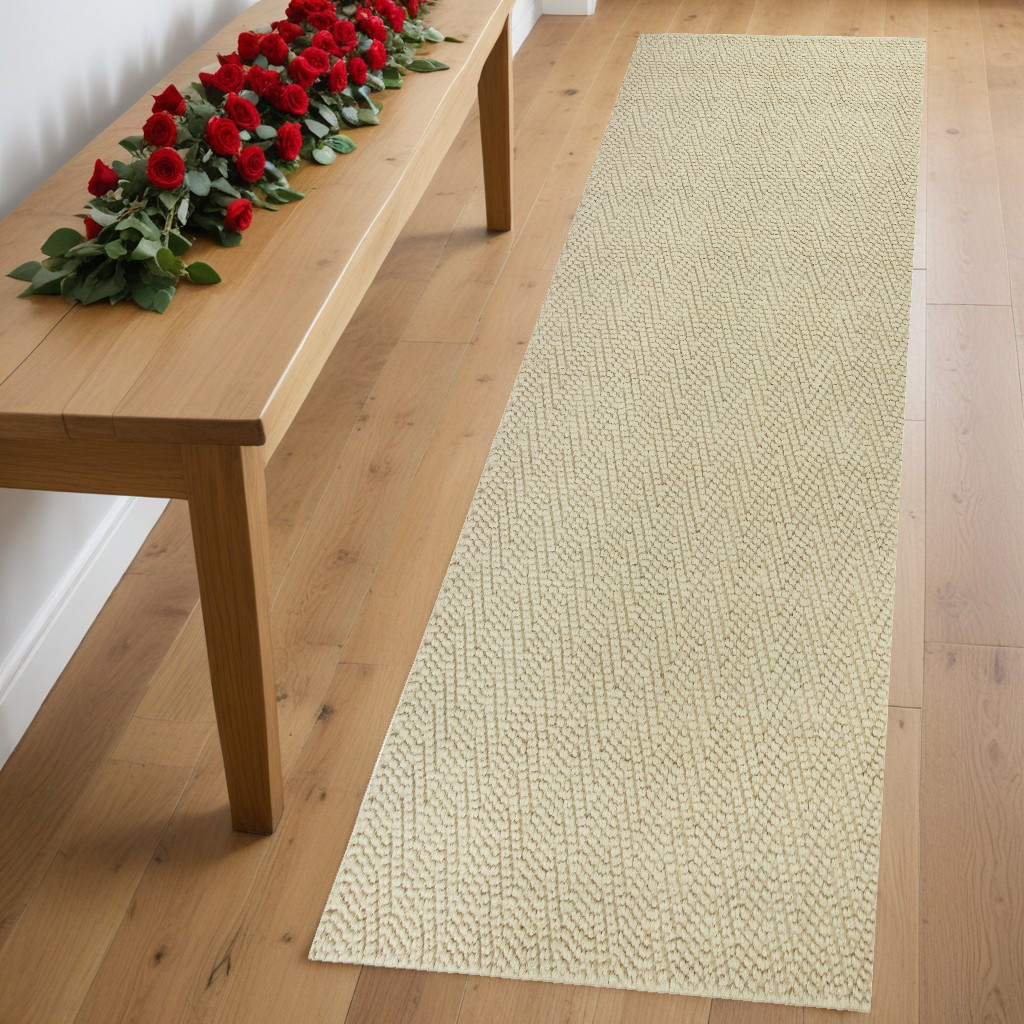7' Ivory Jute Chevron Hand Woven Runner Rug-375159-1