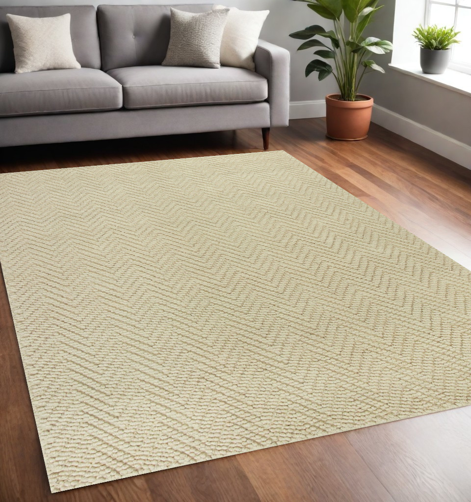 5' X 8' Ivory Jute Chevron Hand Woven Area Rug-375161-1