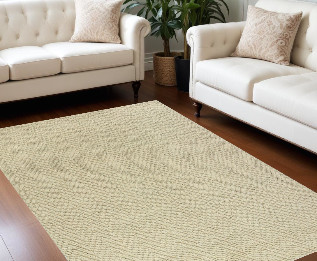 8" X 11" Ivory Chevron Hand Woven Area Rug