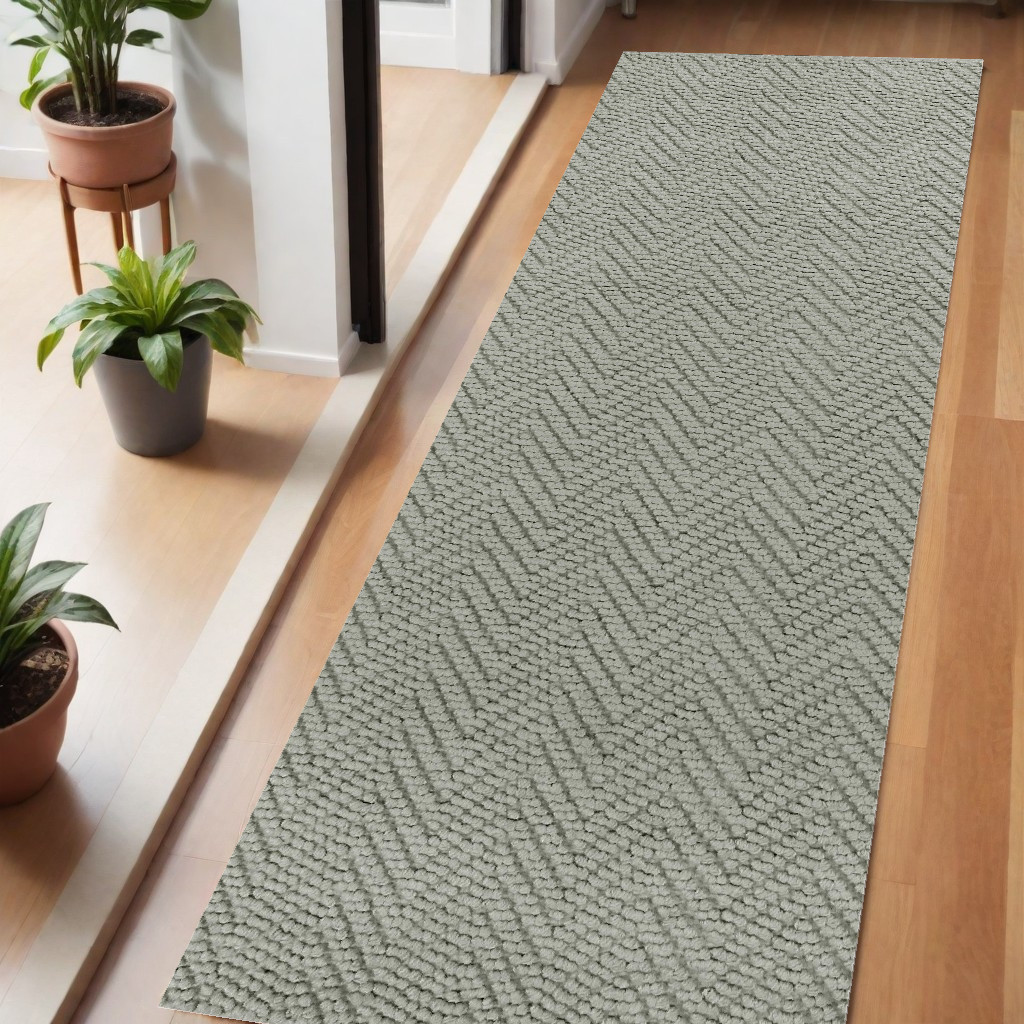 7' Gray Jute Chevron Hand Woven Runner Rug-375171-1