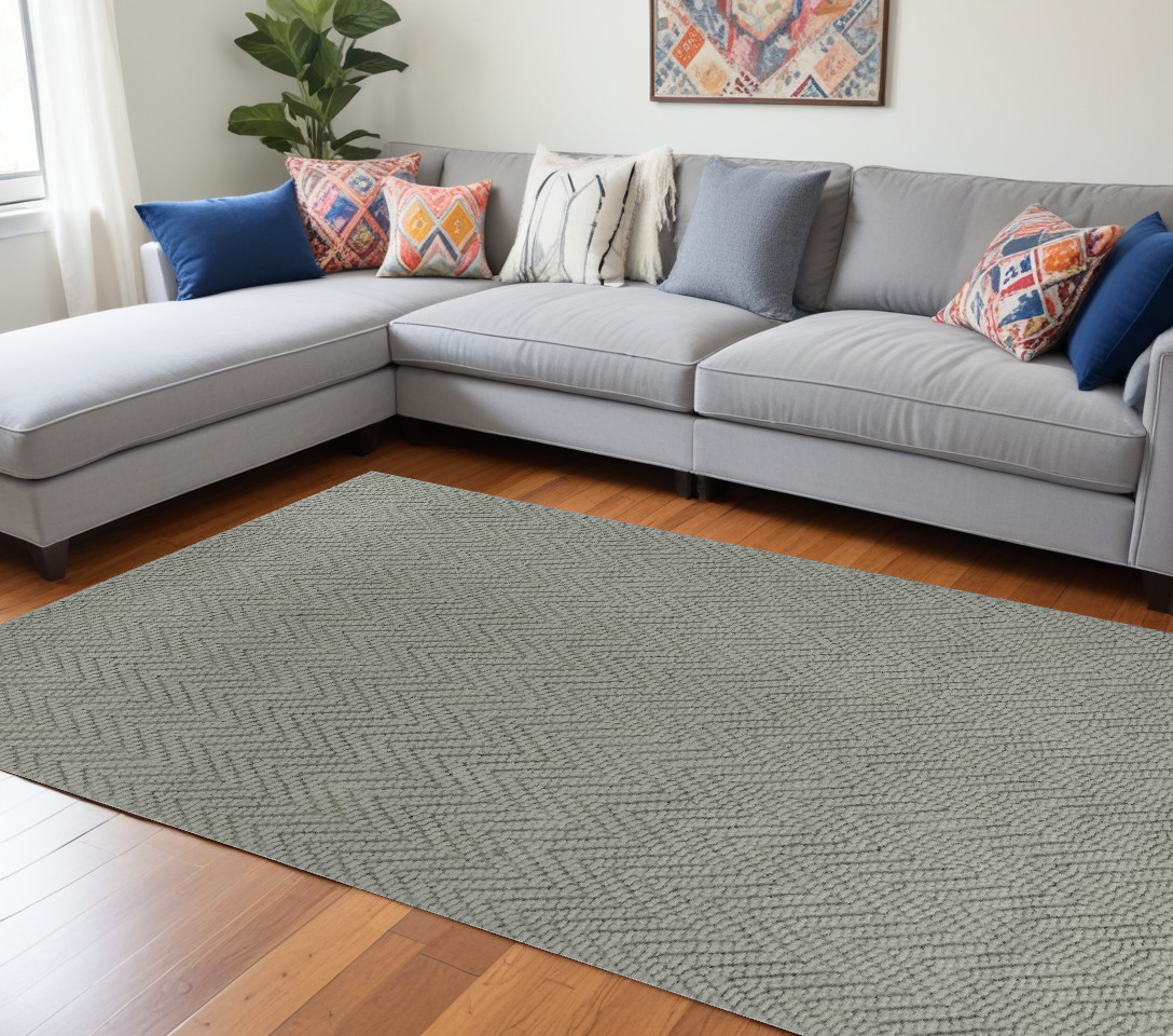 8' X 11' Gray Chevron Hand Woven Area Rug-375175-1