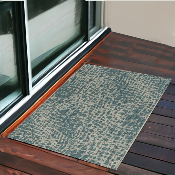 3'X4' Teal Machine Woven Uv Treated Animal Print Indoor Outdoor Accent Rug-375198-1