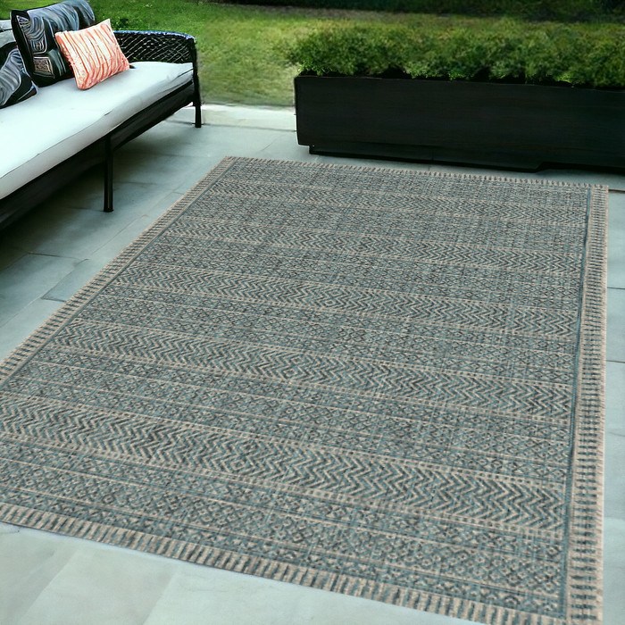 5'X7' Teal Machine Woven Uv Treated Tribal Indoor Outdoor Area Rug-375205-1