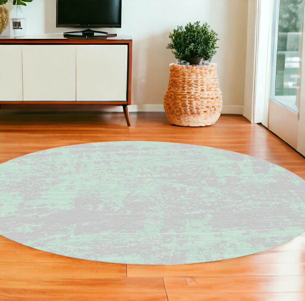 8' Round Blue and Green Round Abstract Indoor Outdoor Area Rug-375217-1