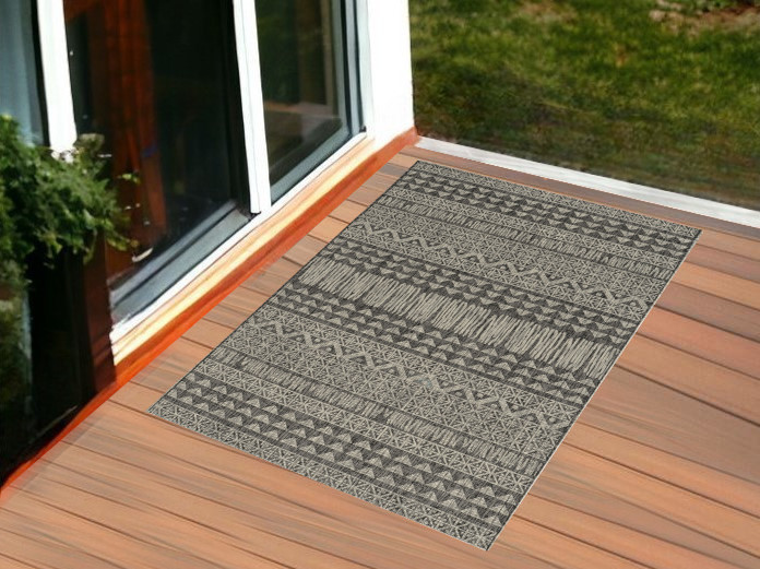 3'X4' Charcoal Machine Woven Uv Treated Tribal Indoor Outdoor Accent Rug-375218-1