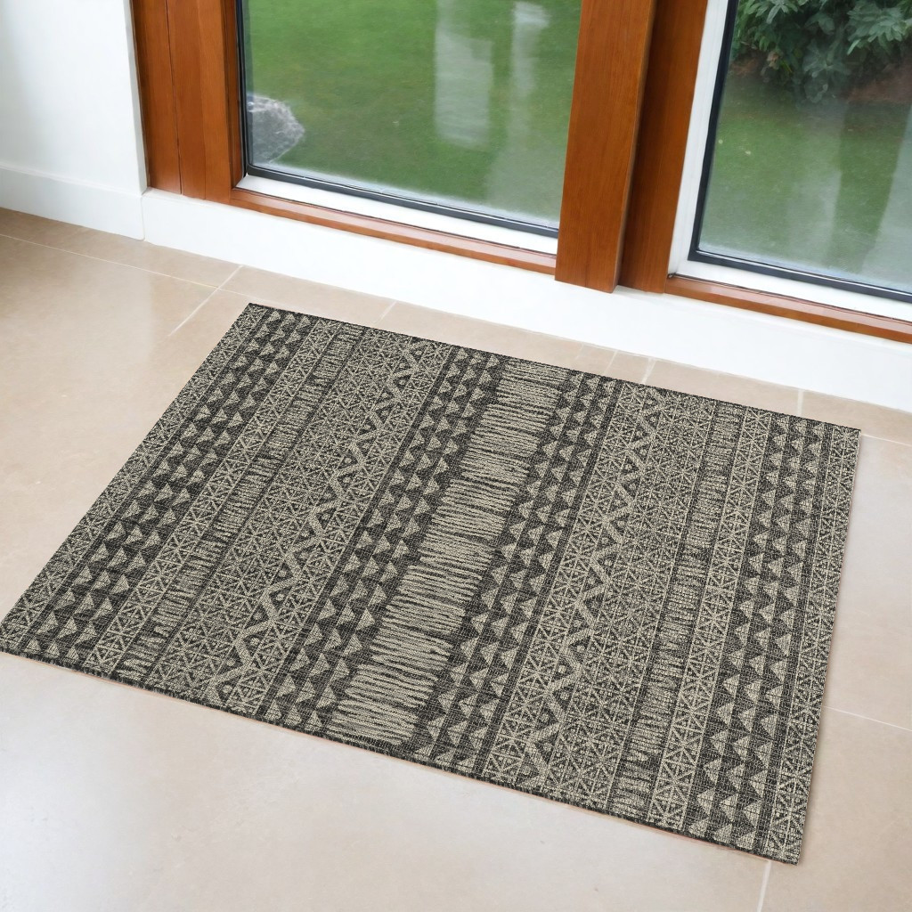 3" X 5" Charcoal Tribal Area Rug