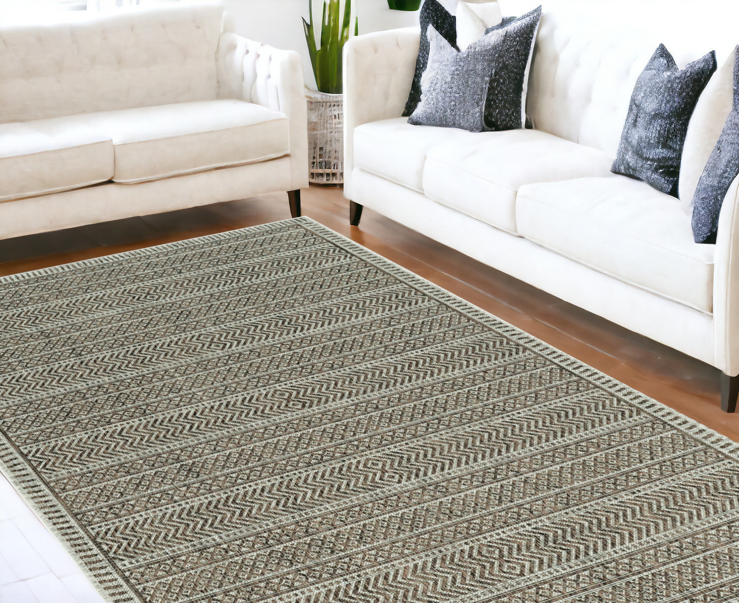 8' X 11' Brown And Ivory Geometric Area Rug-375225-1