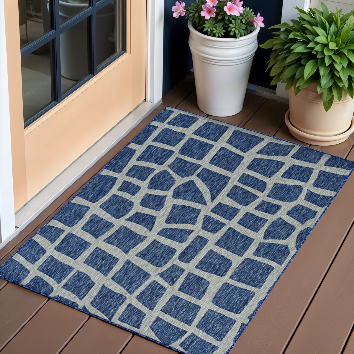 3' X 5' Blue And Gray Abstract Indoor Outdoor Area Rug-375228-1