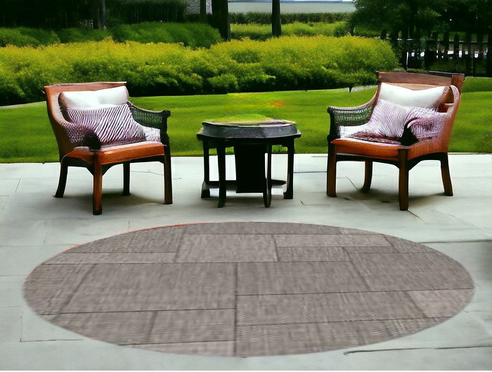 8' Grey Machine Woven Uv Treated Geometric Indoor Outdoor Round Area Rug-375261-1