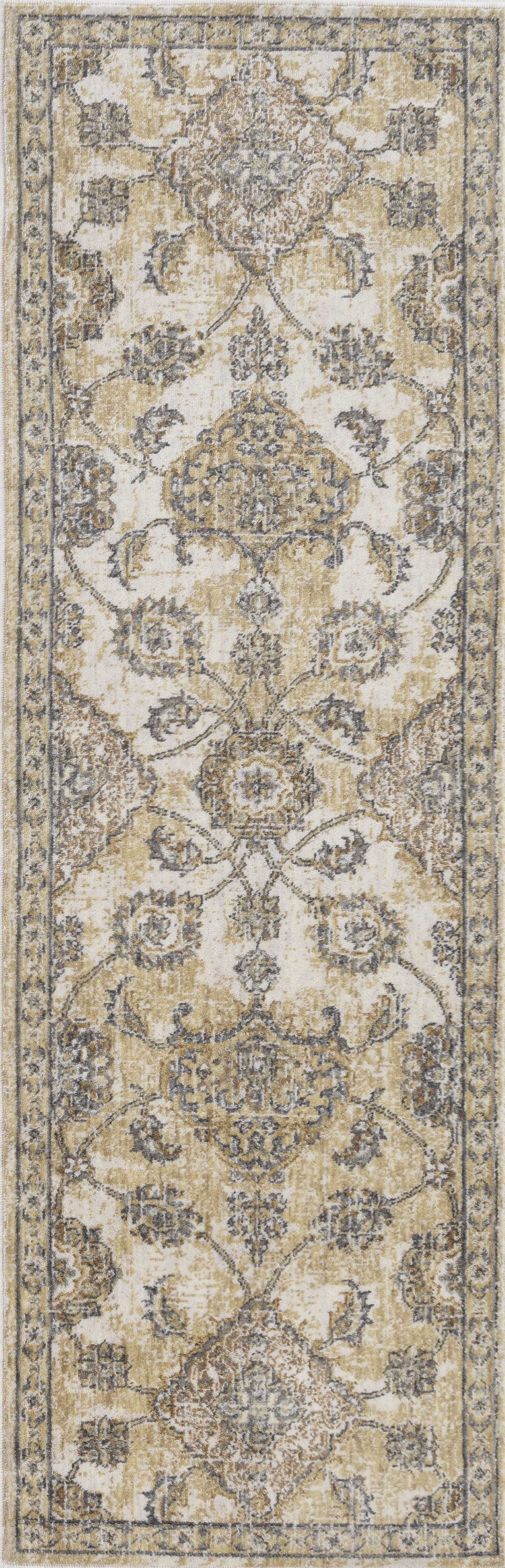 2" X 7" Ivory Sand Floral Vine Wool Indoor Runner Rug