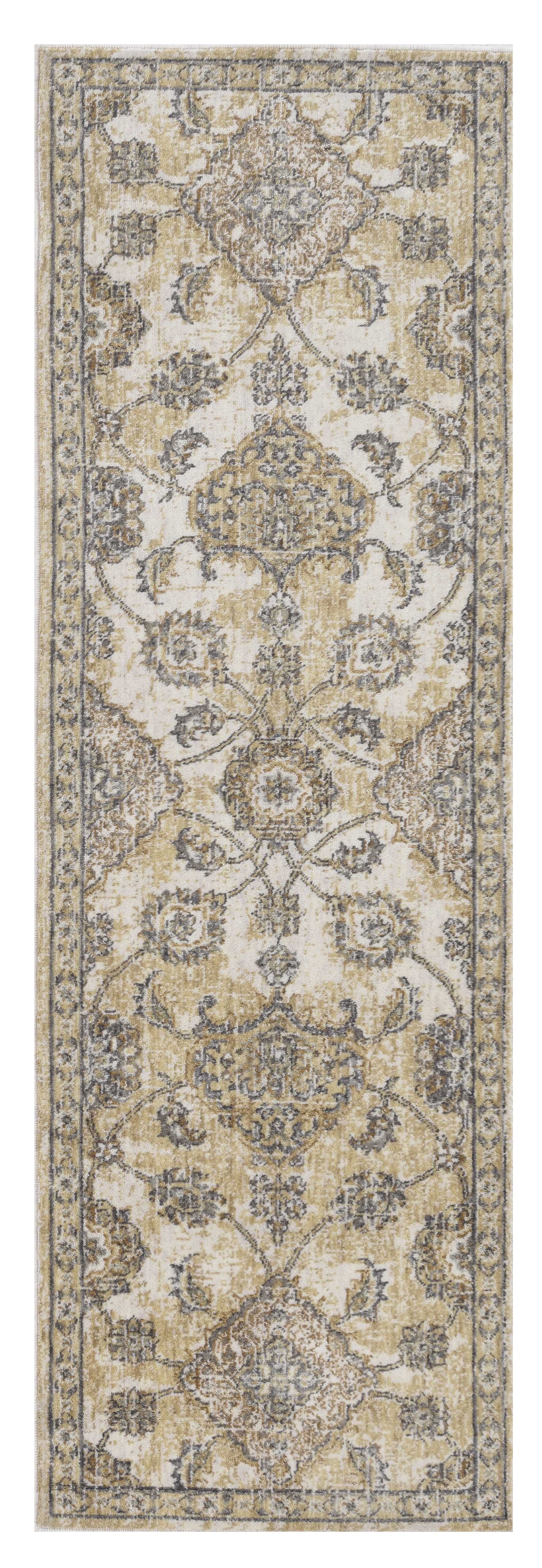 2" X 7" Ivory Sand Floral Vine Wool Indoor Runner Rug