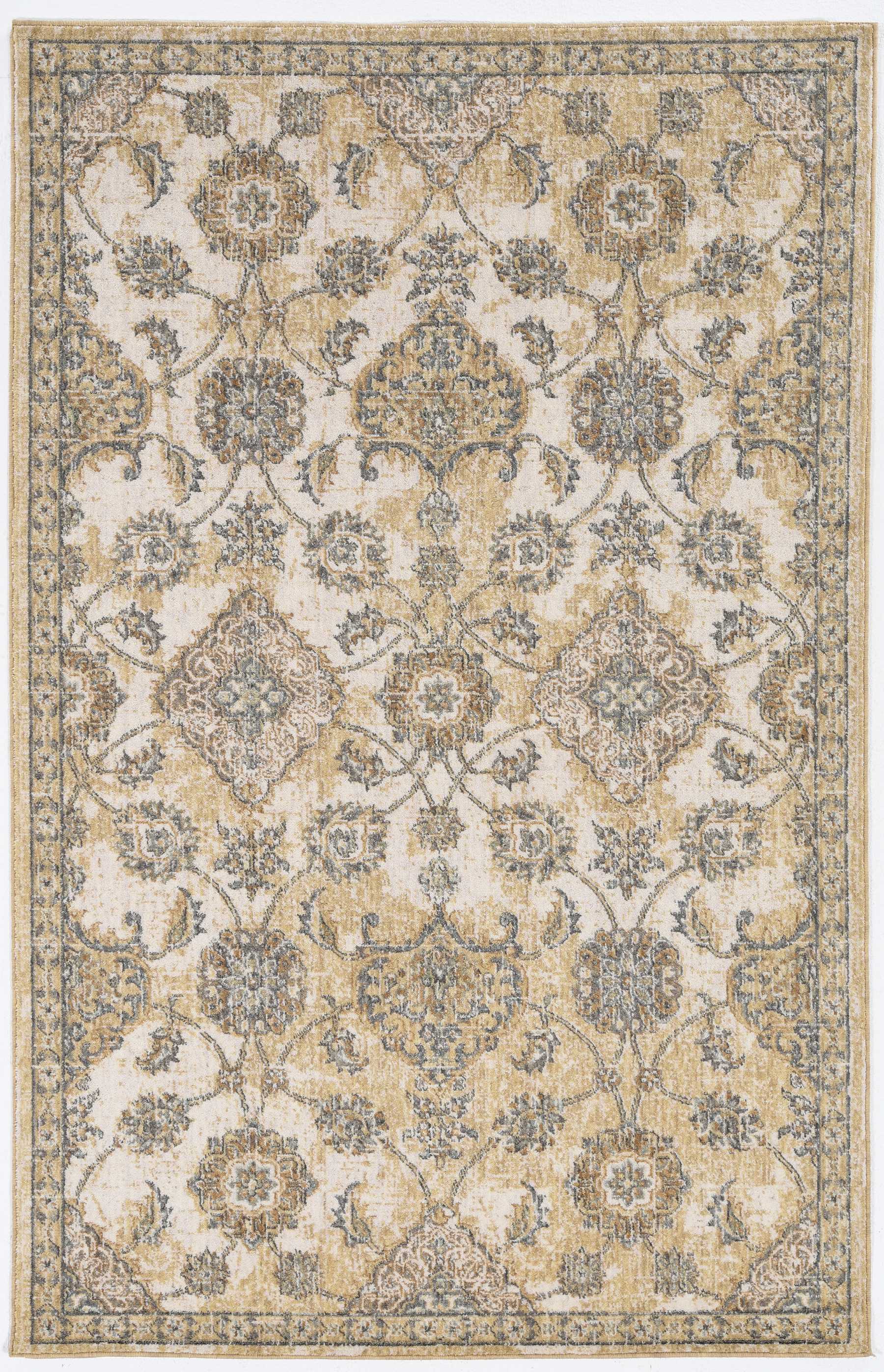 3'X5' Ivory Sand Machine Woven Bordered Floral Vines Indoor Area Rug-375264-1
