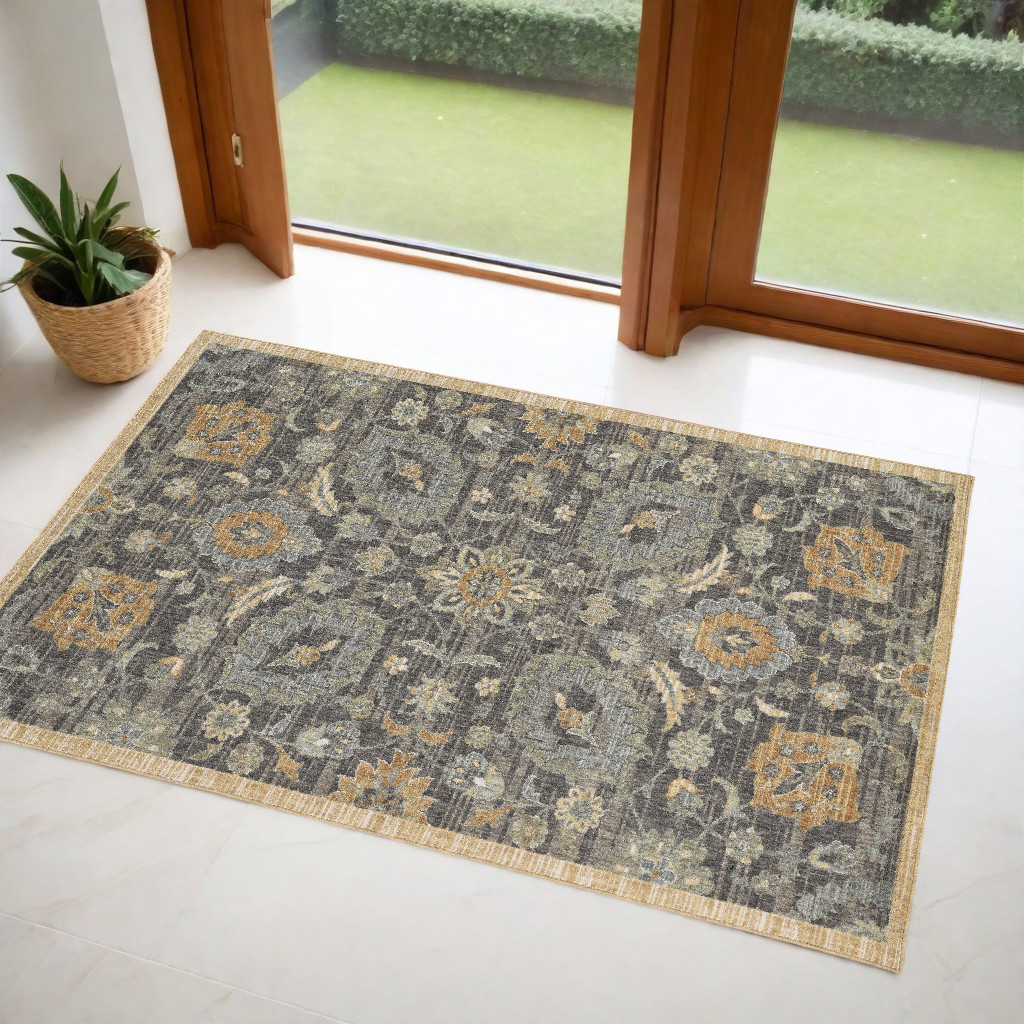 2'X3' Taupe Machine Woven Vintage Floral Traditional Indoor Accent Rug-375283-1