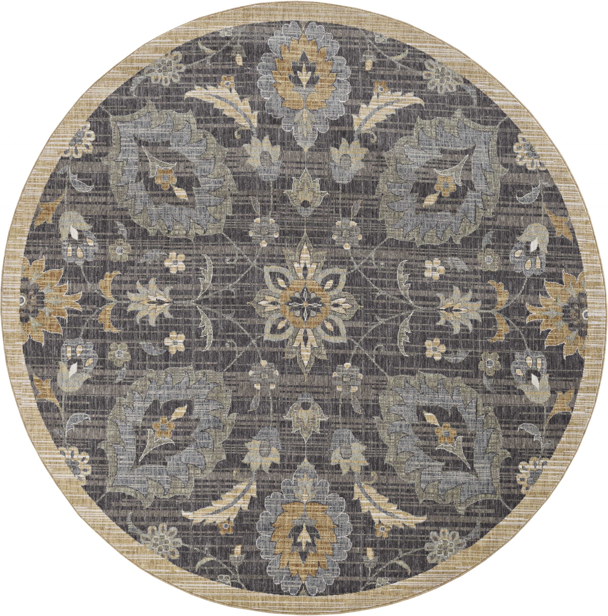 3' X 5' Taupe Floral Vine Bordered Wool Indoor Area Rug-375285-1