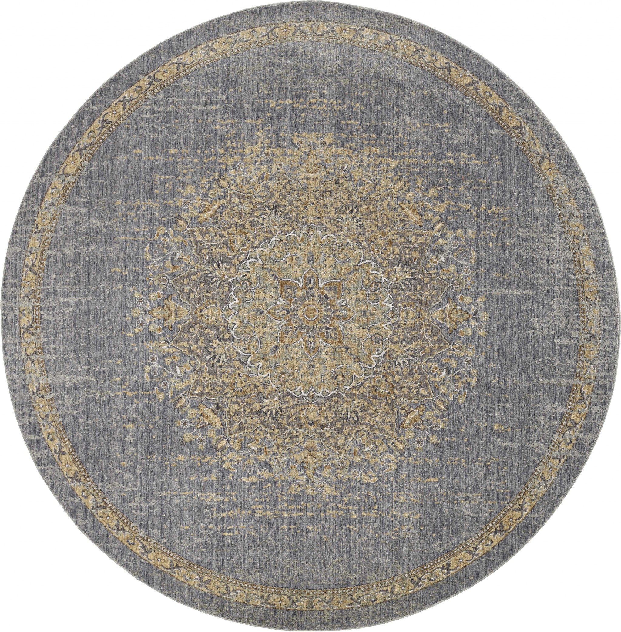 3' X 5' Slate Grey Medallion Bordered Wool Indoor Area Rug-375299-1