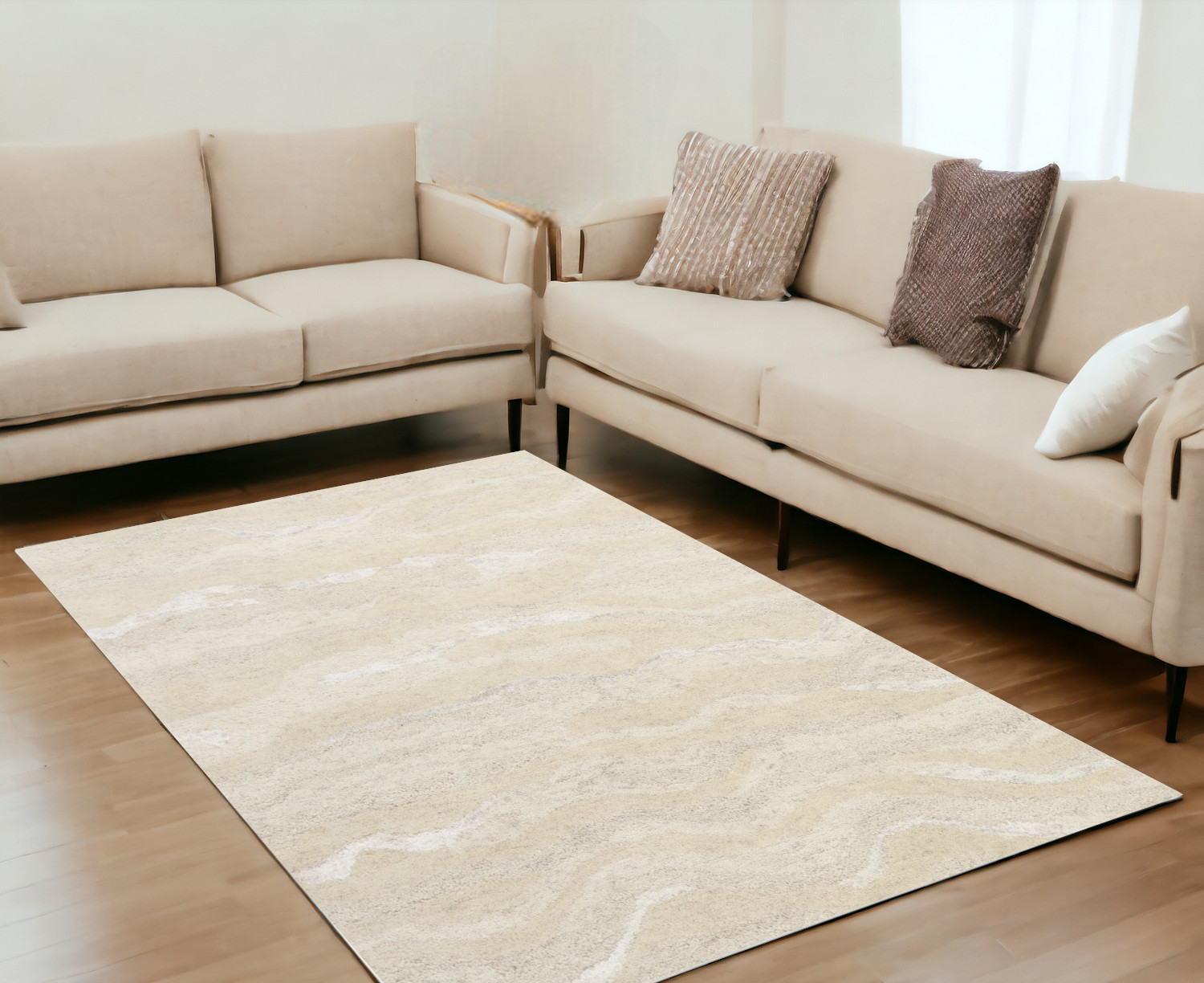 5'X7' Ivory Hand Tufted Abstract Indoor Area Rug-375344-1