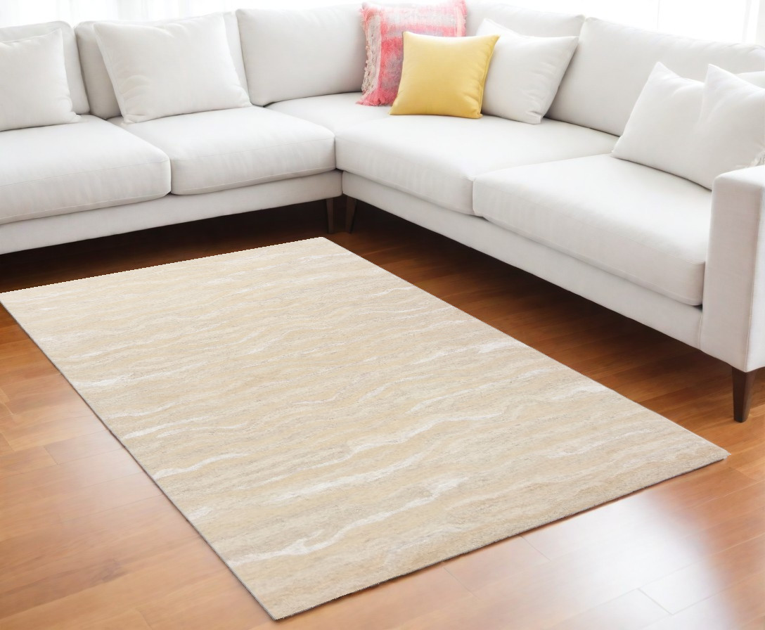 9' X 12' Ivory And Tan Abstract Hand Tufted Area Rug-375346-1