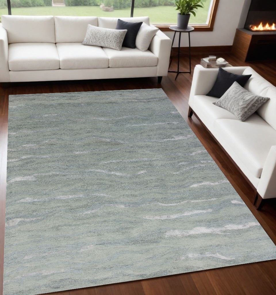 5' X 7' Slate Gray And Ivory Abstract Hand Tufted Area Rug-375352-1