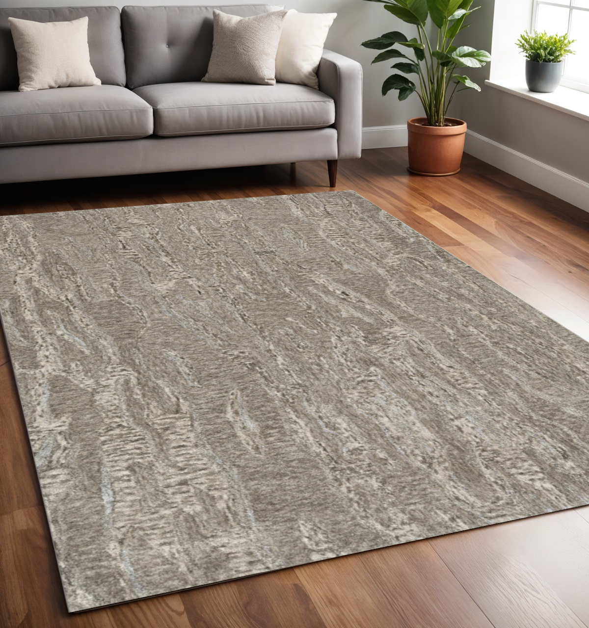 5' X 7' Sand And Gray Abstract Hand Tufted Area Rug-375356-1