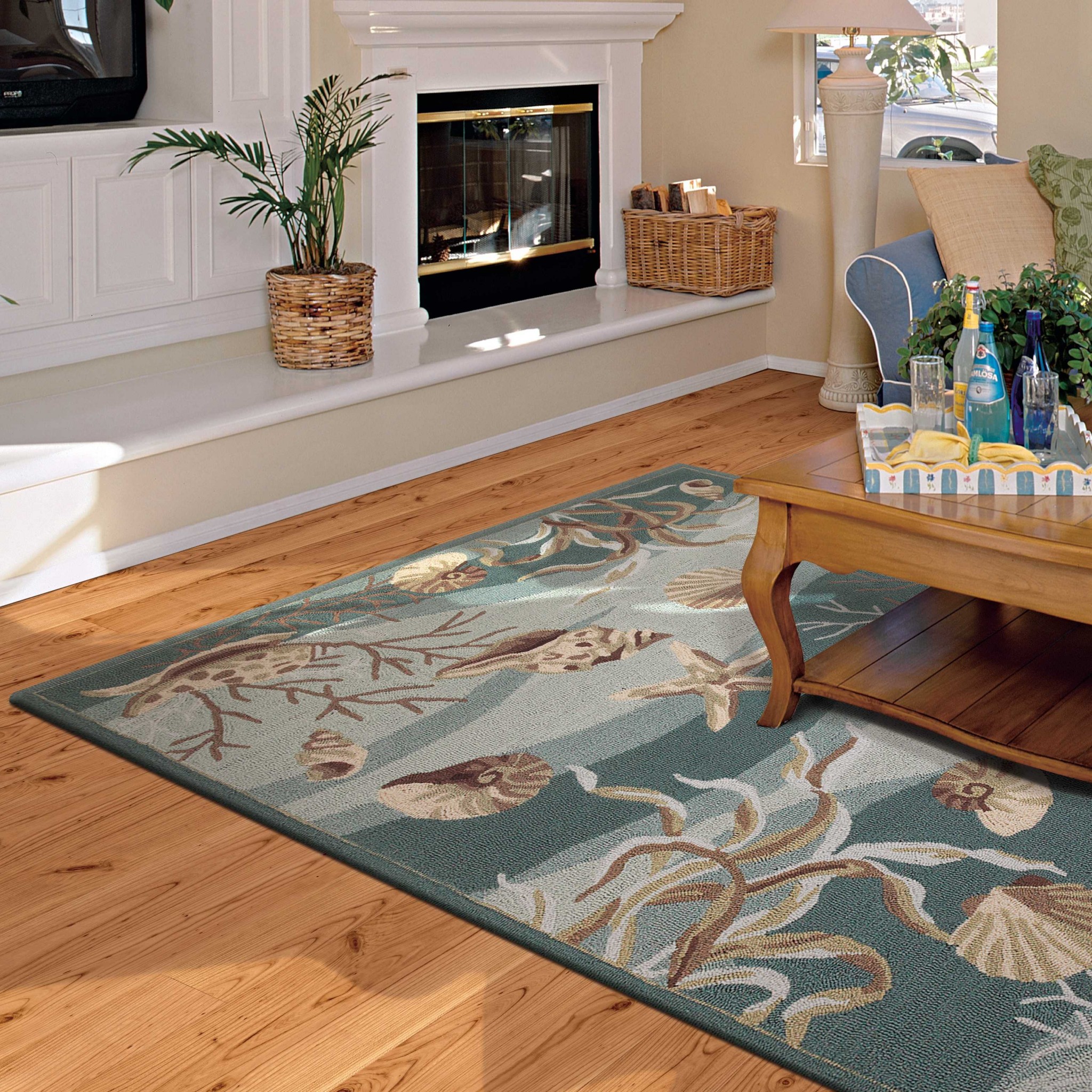 3' X 5' Seafoam Corals And Shells Area Rug-375433-1