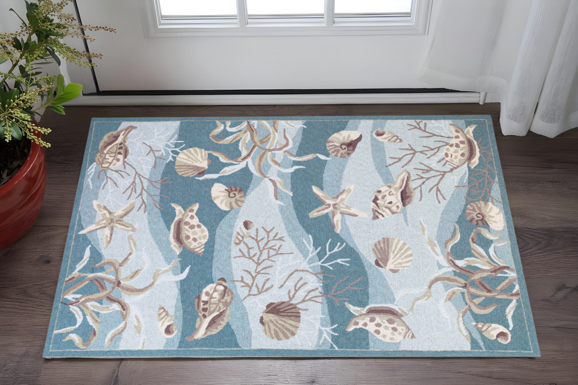 3' X 5' Seafoam Corals And Shells Area Rug-375433-1