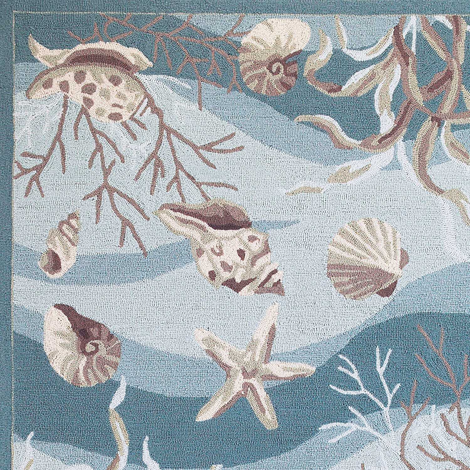 5'X8' Seafoam Green Hand Hooked Sea Shells Indoor Area Rug-375434-1