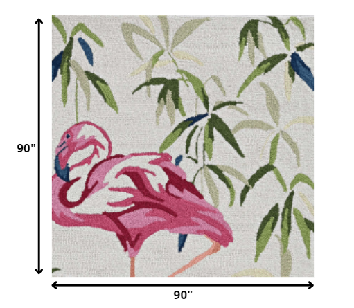 8' Ivory Pink Hand Hooked Flamingo Round Indoor Area Rug-375442-1
