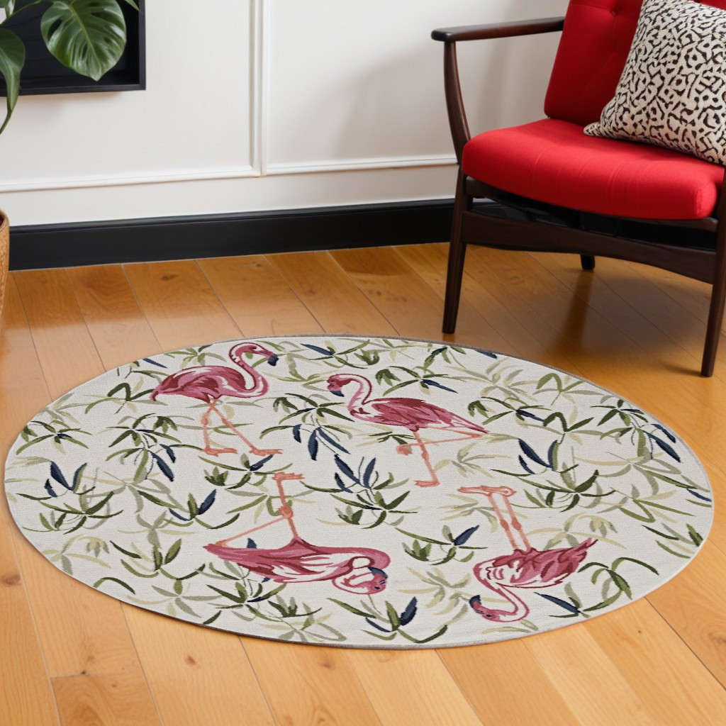 8' Pink and Ivory Round Hand Tufted Area Rug-375442-1