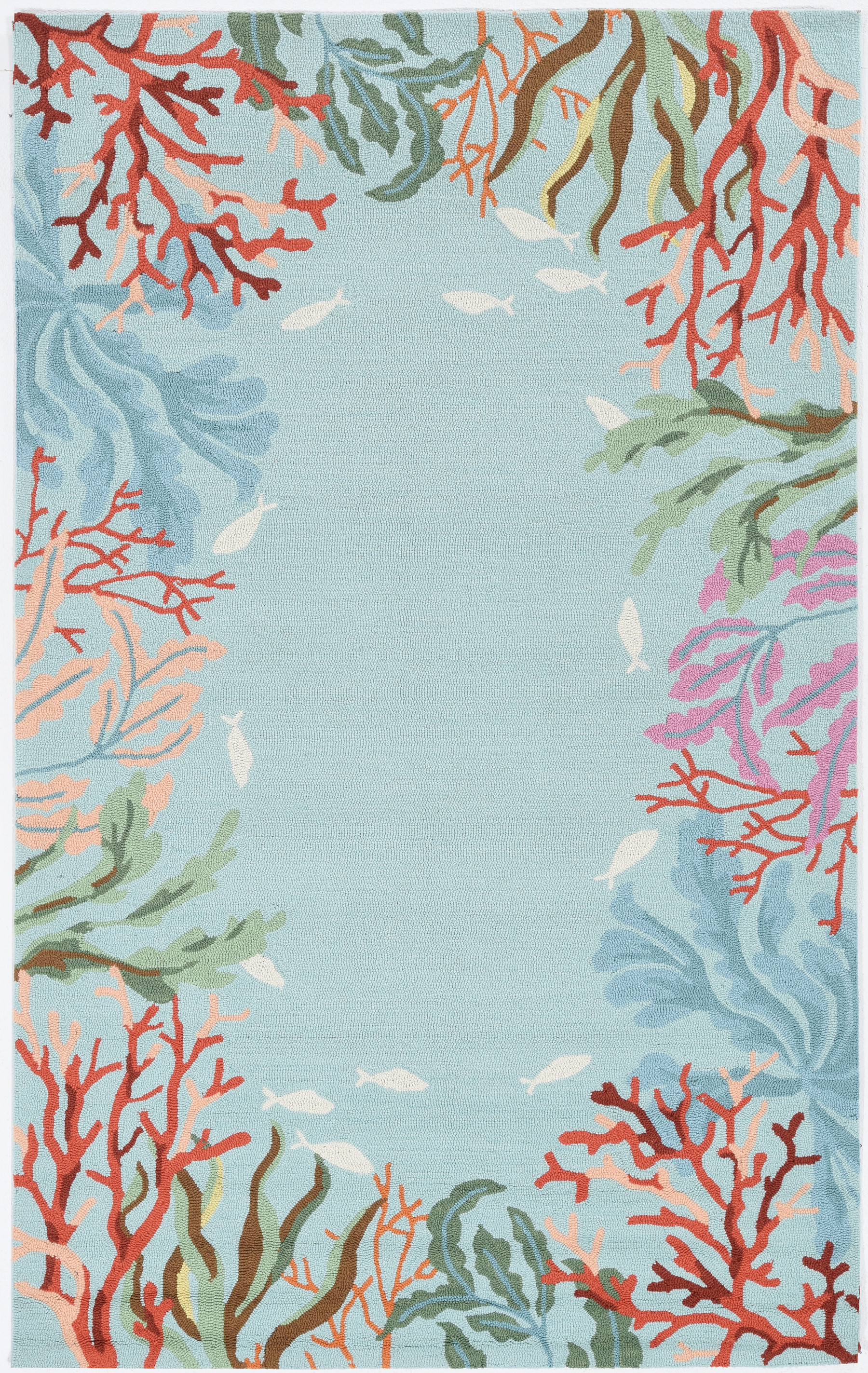 5'X8' Blue Hand Hooked Bordered Coral Reef Indoor Area Rug-375448-1