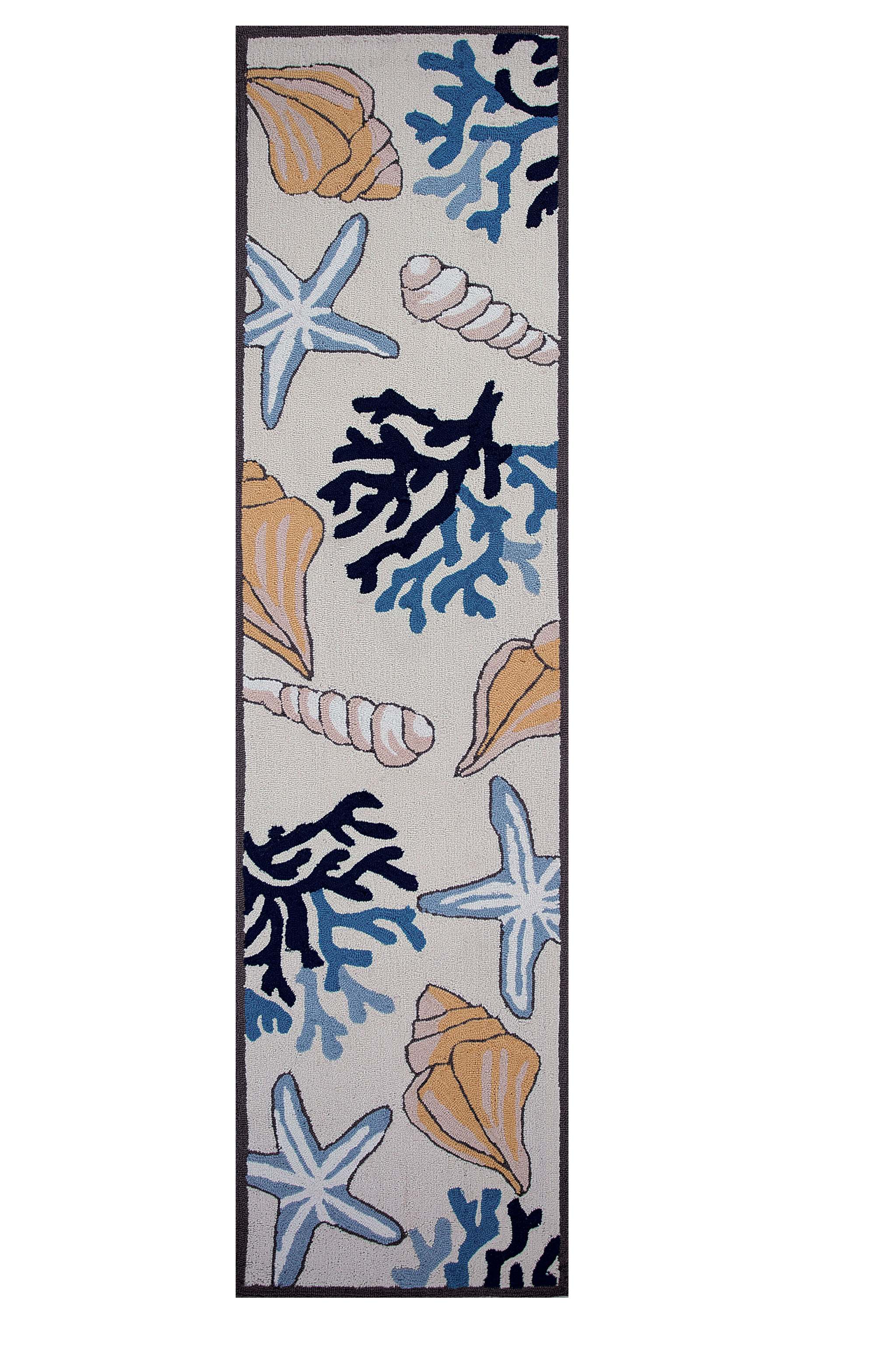 8' Ivory Hand Hooked Sea Corals And Shells Indoor Runner Rug-375460-1