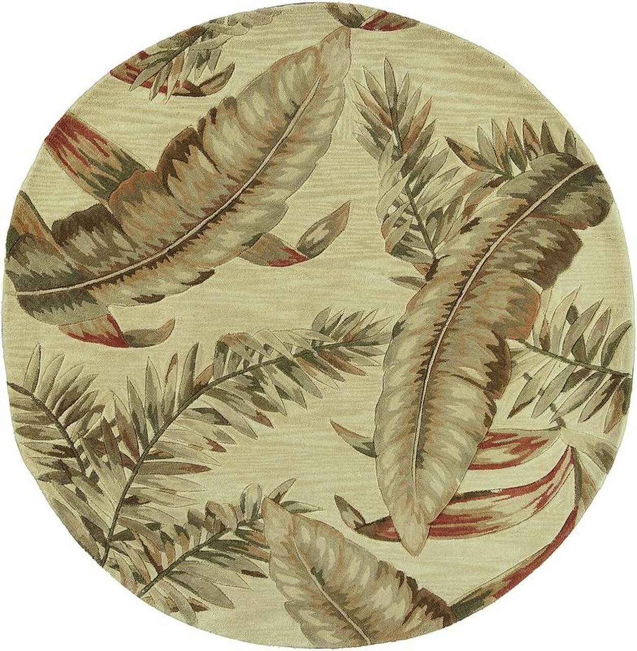8' Ivory Hand Tufted Tropical Leaves Round Indoor Area Rug-375476-1
