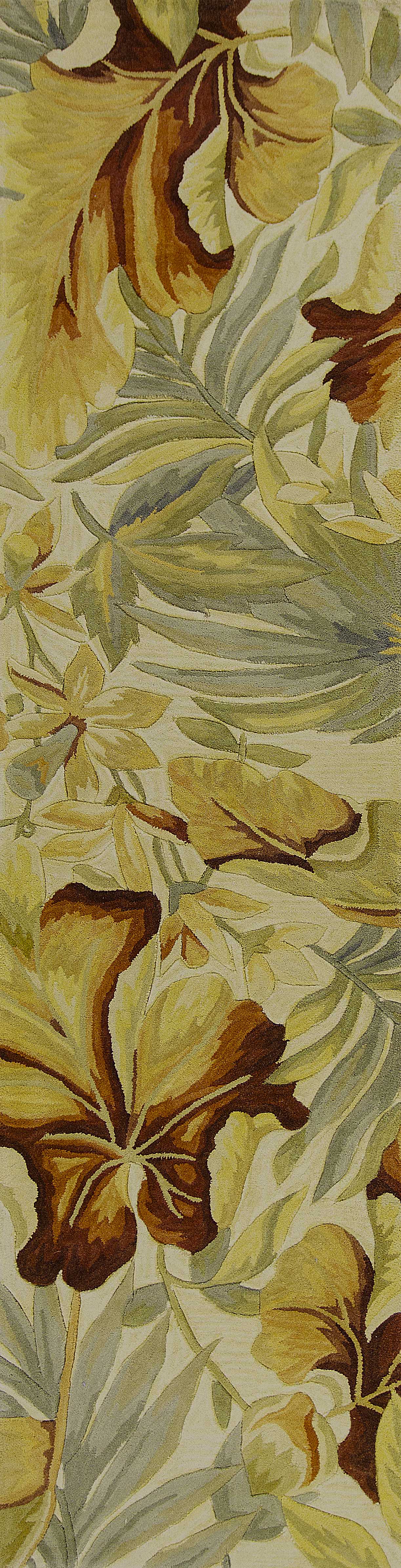 2' X 10' Ivory Tropical Leaves Wool Indoor Runner Rug-375479-1