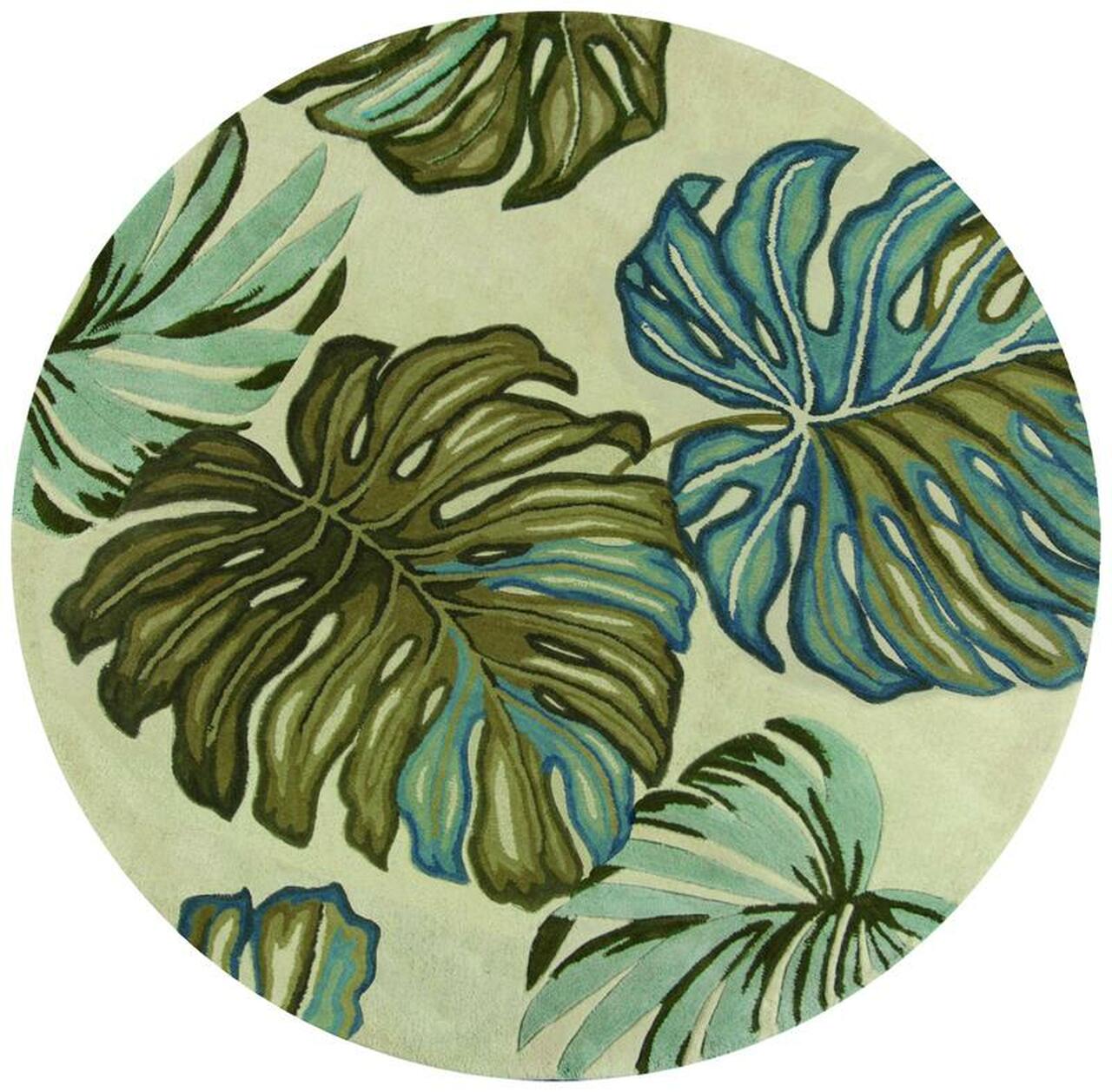 8' Ivory Hand Tufted Tropical Monstera Round Indoor Area Rug-375504-1