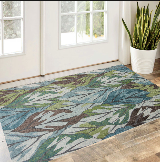 3' X 5' Blue Or Green Leaves Area Rug-375507-1