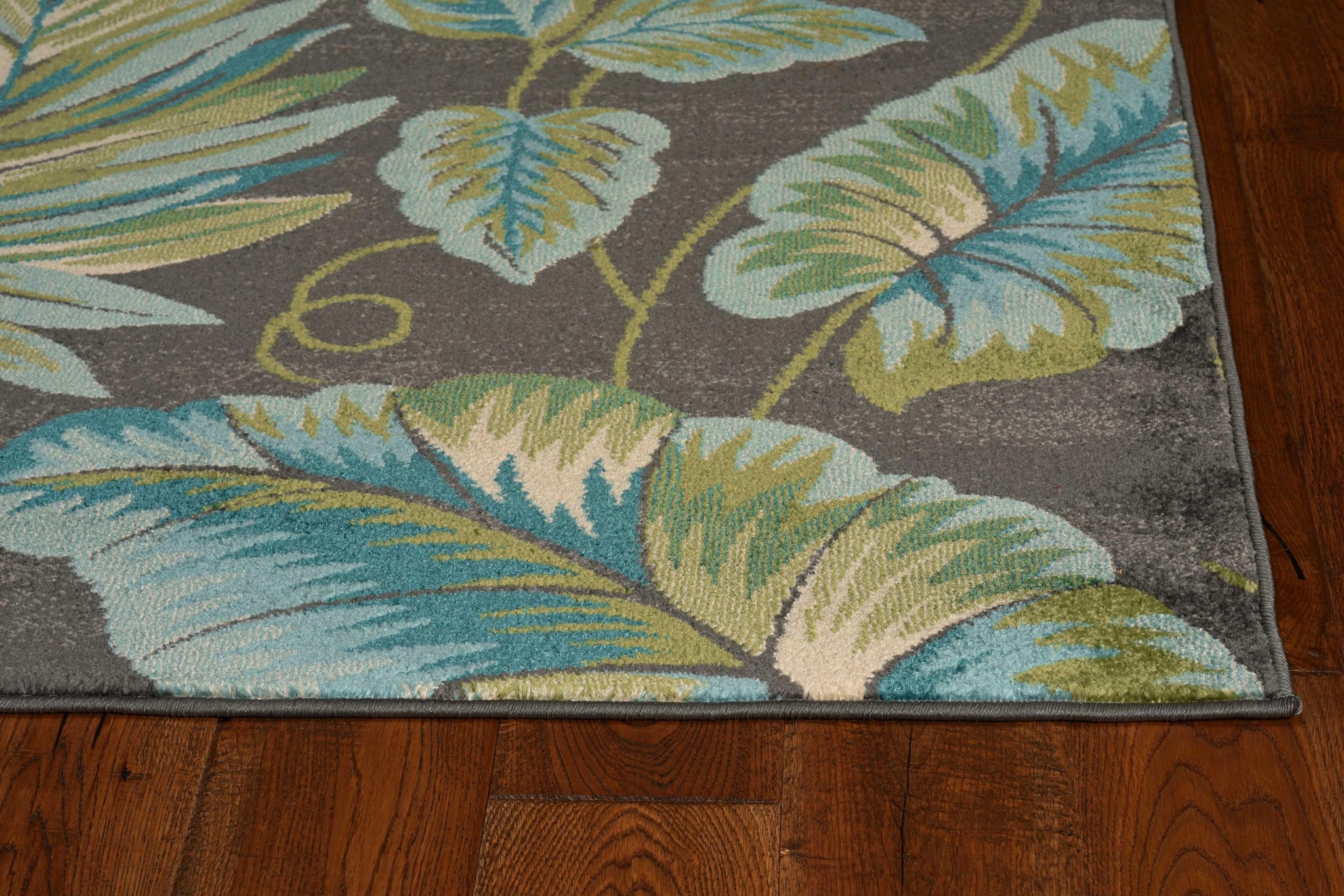 8'X11' Grey Teal Machine Woven Oversized Tropical Leaves Indoor Area Rug-375513-1