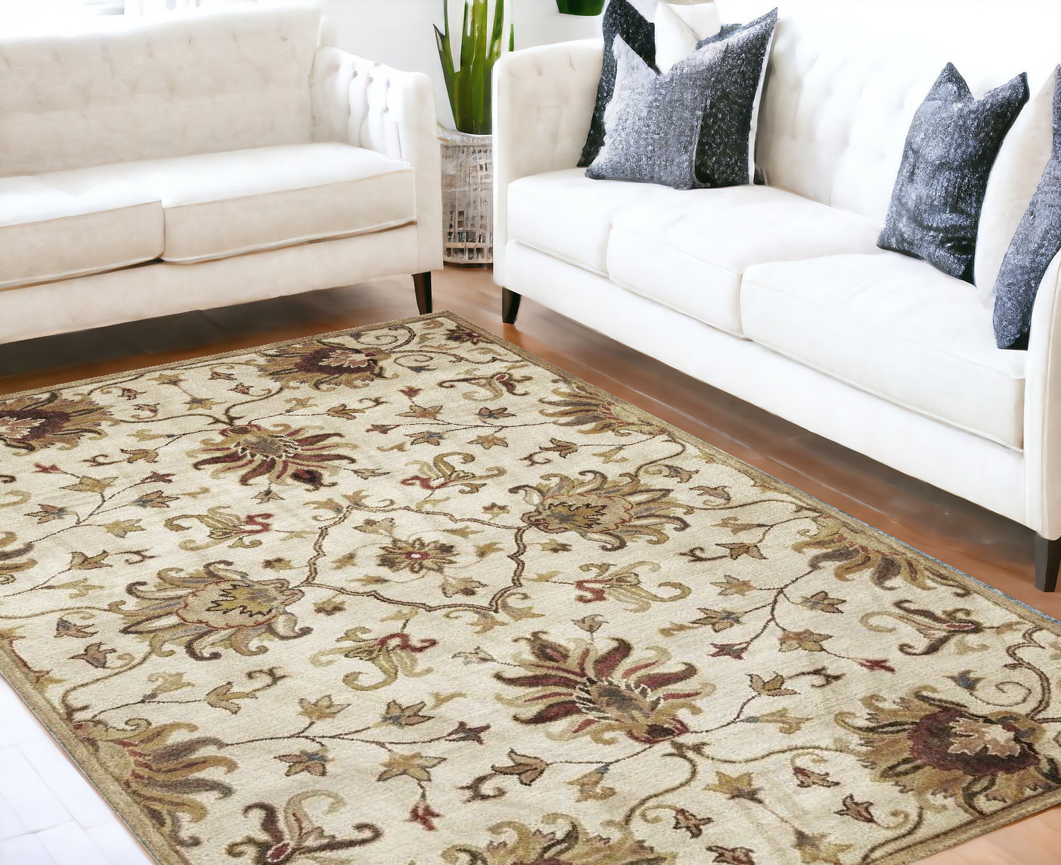 5' X 8' Champagne Red And Black New Zealand Lambs Wool Floral Hand Tufted Area Rug-375531-1
