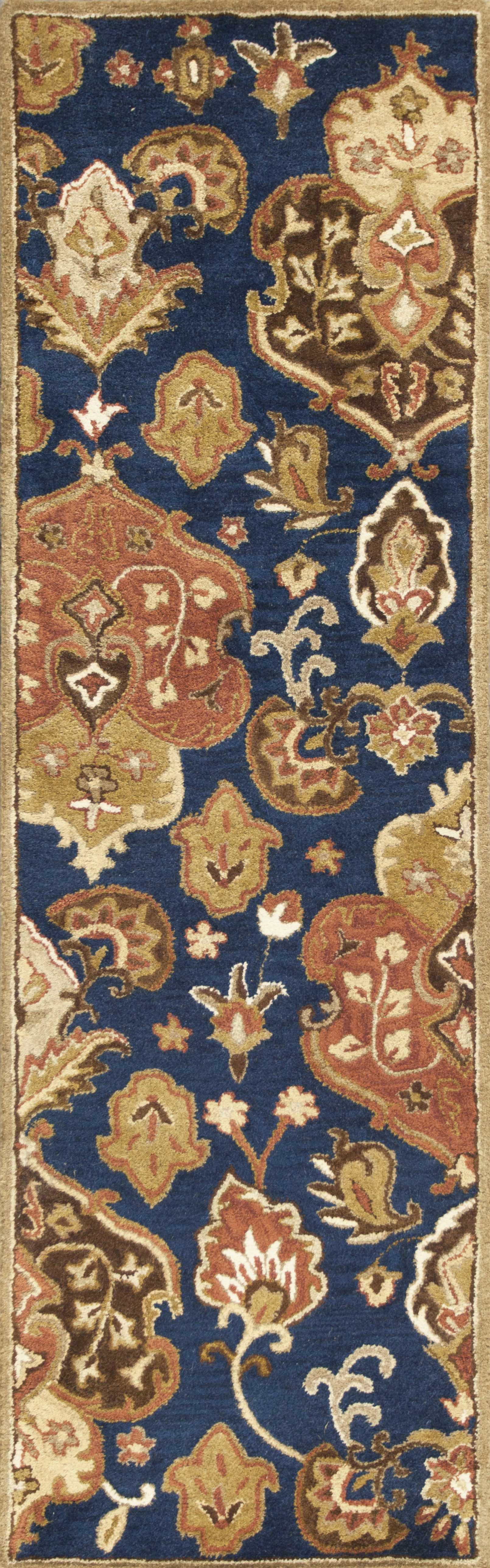 2' X 7' Navy Floral Tapestry Wool Runner Rug-375534-1