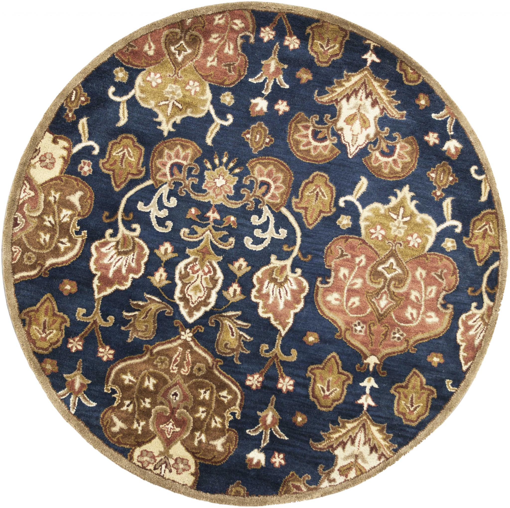 3'X5' Navy Blue Hand Tufted Wool Traditional Floral Indoor Area Rug-375535-1