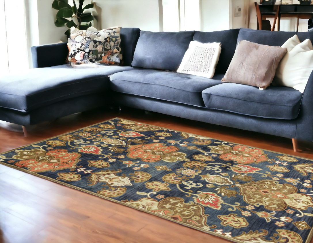 9'X13' Navy Blue Hand Tufted Floral Indoor Area Rug-375539-1
