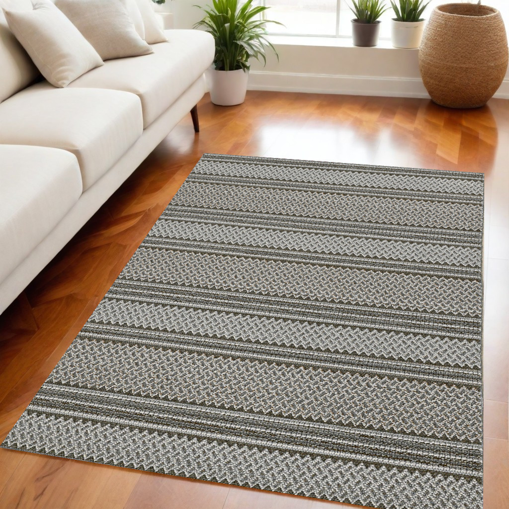 5' X 8' Gray Striped Area Rug-375548-1