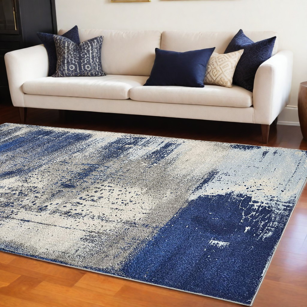 8' X 10' Blue and Ivory Abstract Shag Area Rug-375585-1