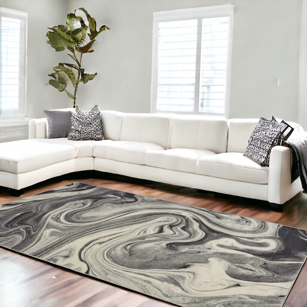 7' X 9' Grey Or Black Abstract Marble Design Indoor Area Rug-375612-1